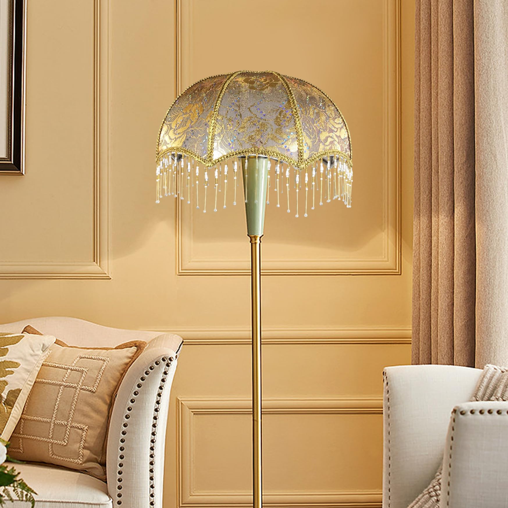 European Vintage Lamp Shade with Tassels Victorian Fringe Lamp
